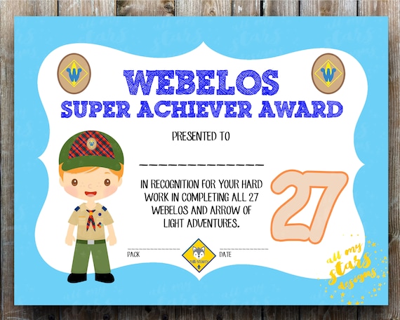 Fillable Fields Boy Webelos Rank Achievement Award Instant Download 8 ...