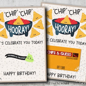 IMPRIMABLE Chip Chip Hourra ! Célébrons-nous aujourd'hui ! Joyeux anniversaire! Porte-cartes-cadeaux Nacho | Téléchargement instantané | Chips et salsa
