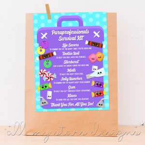 PRINTABLE Paraprofessionals Survival Kit Tag | Instant Download | Teachers Aide Goody Bags | Class Assistant Appreciation | School Treats