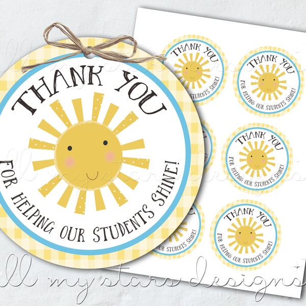 PRINTABLE Thank You For Helping Our Students Shine! Sunshine Teacher Appreciation Tag | Instant Download | Yellow Sun Tag | Box of Sunshine