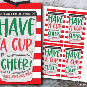 STAMPABILE Bevi una TAZZA di CHEER! Passa un Holly, Jolly Christmas! Etichetta per tazza da viaggio / Download istantaneo / Tazza da caffè per le vacanze / Etichetta regalo per tazza termica