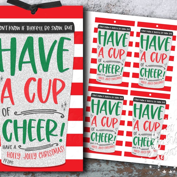 PRINTABLE Have a CUP of CHEER! Have a Holly, Jolly Christmas! Travel Cup Tag | Instant Download | Holiday Coffee Mug | Thermal Cup Gift Tag