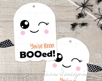 PRINTABLE You&#39;ve Been BOOed! Happy Halloween! Cute Ghost Gift Tag | Instant Download | Halloween Package Tie | Sweet Halloween Boo Tag