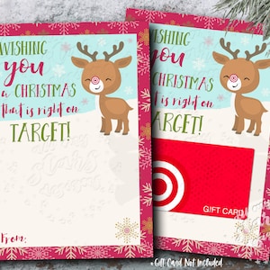 IMPRIMABLE Je vous souhaite un Noël qui tombe juste sur la CIBLE ! Porte-cartes cadeau renne | Téléchargement instantané | Carte cible des fêtes de fin d'année