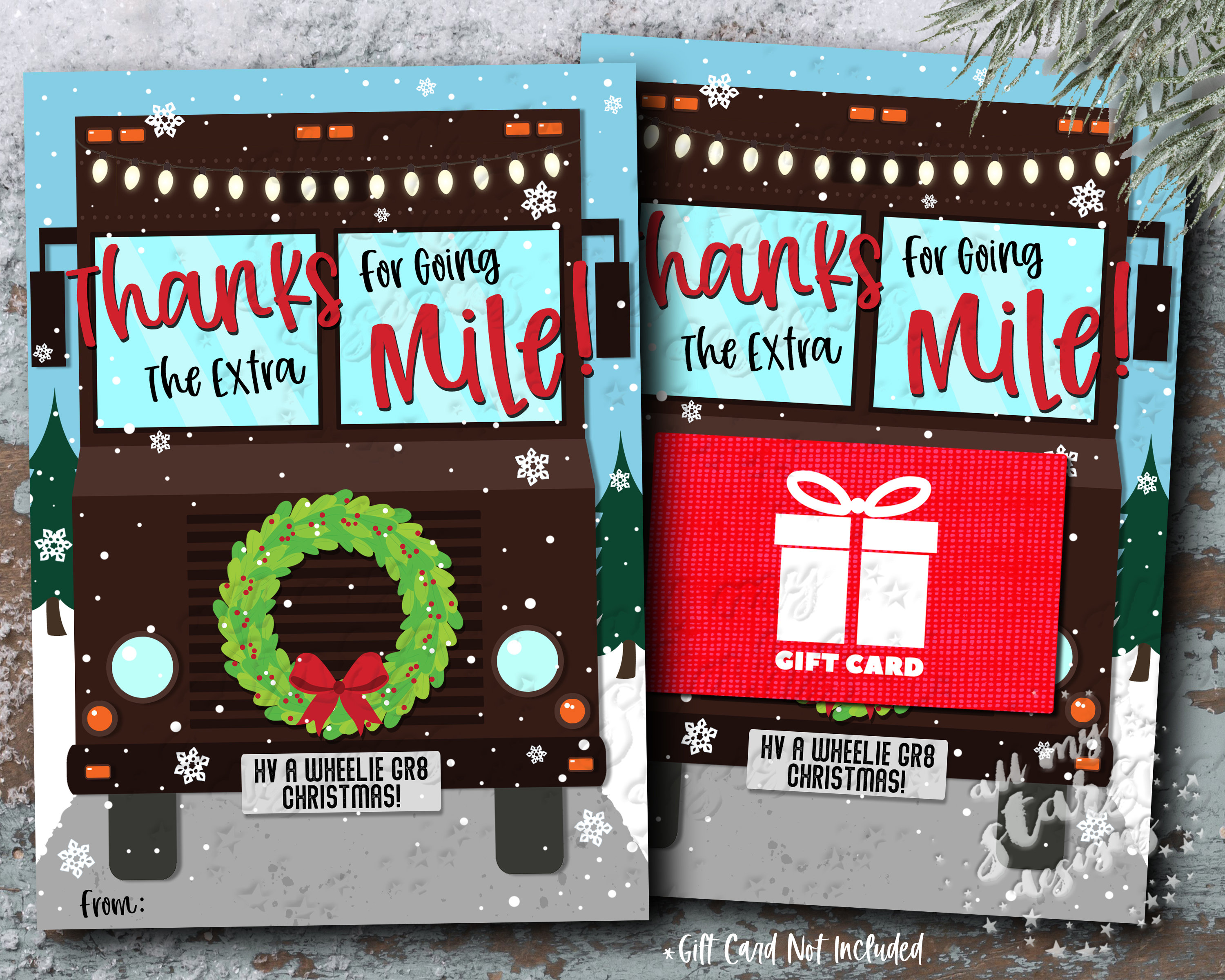PRINTABLE Thanks For Going The Extra Mile! Have a Wheelie Great Christmas! Gift Card Holder Instant Download Delivery Driver Gift Tag