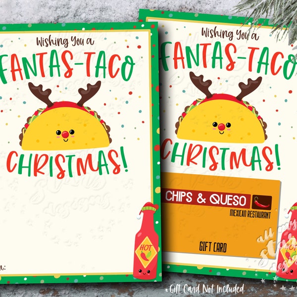 PRINTABLE Wishing You a FANTAS-TACO Christmas! Taco Gift Card Holder | Instant Download | Teacher Appreciation | Neighbor Friend Gift