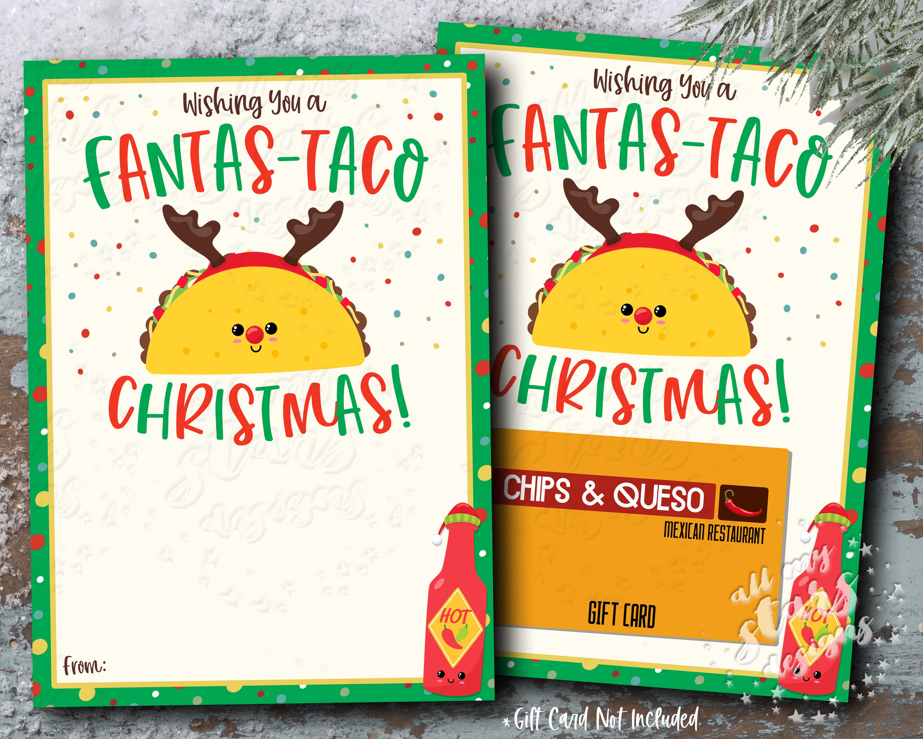 PRINTABLE Wishing You a FANTASTACO Christmas Taco Gift Card Etsy UK