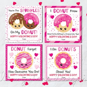 PRINTABLE Cute Donut Valentine Cards - Set of 4 | Instant Download | Back Included | Great Add ...