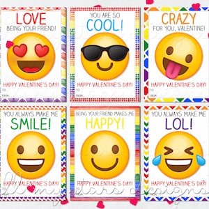 Niedliche Emoji Valentinstag Karten - 6er Set | Kinder Klassenzimmer Valentinstag | Sofortdownload | Koordinieren des Rückendesigns inklusive