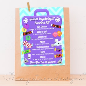 DRUCKBARE Schule Psychologe Survival Kit Tag | Sofortdownload | Erzieher-Woche Taschen | Lehrer Wertschätzung | Schul Dankeschön