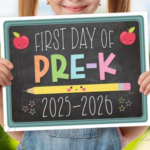 PRINTABLE First Day of Pre-K 2025-2026 Photo Sign | Instant Download | Back to School Pictures | Cute Chalkboard Style Memory Sign