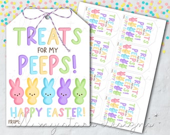 PRINTABLE Treats for My PEEPS ! Happy Easter! Cute Easter Bunny Candy Tag | Instant Download | Marshmallow Bunny Favor Tag | Easter Treat