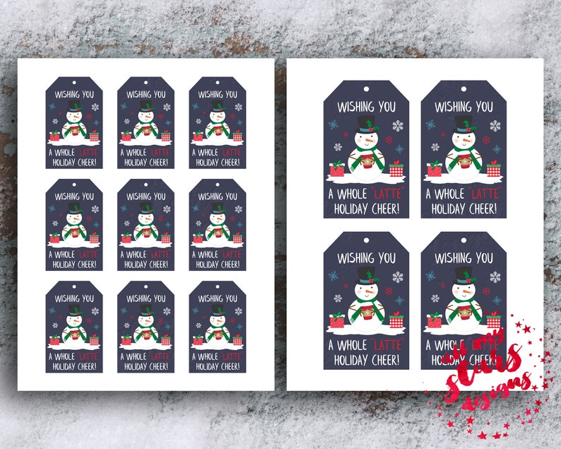 Coffee Gift Tag Secret Santa Gift Red Christmas Coffee Cup Holiday Hanging Tag Wishing You a Whole Latte Holiday Cheer Snowman