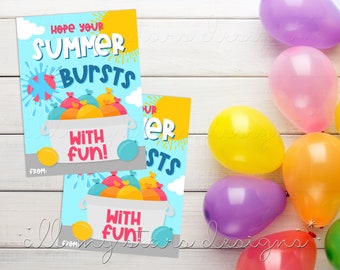 PRINTABLE Hope Your Summer BURSTS With Fun! Water Balloon Tag | Instant Download | Summer Break Gift Tag | Kid&#39;s Water Toys, Pool Toys