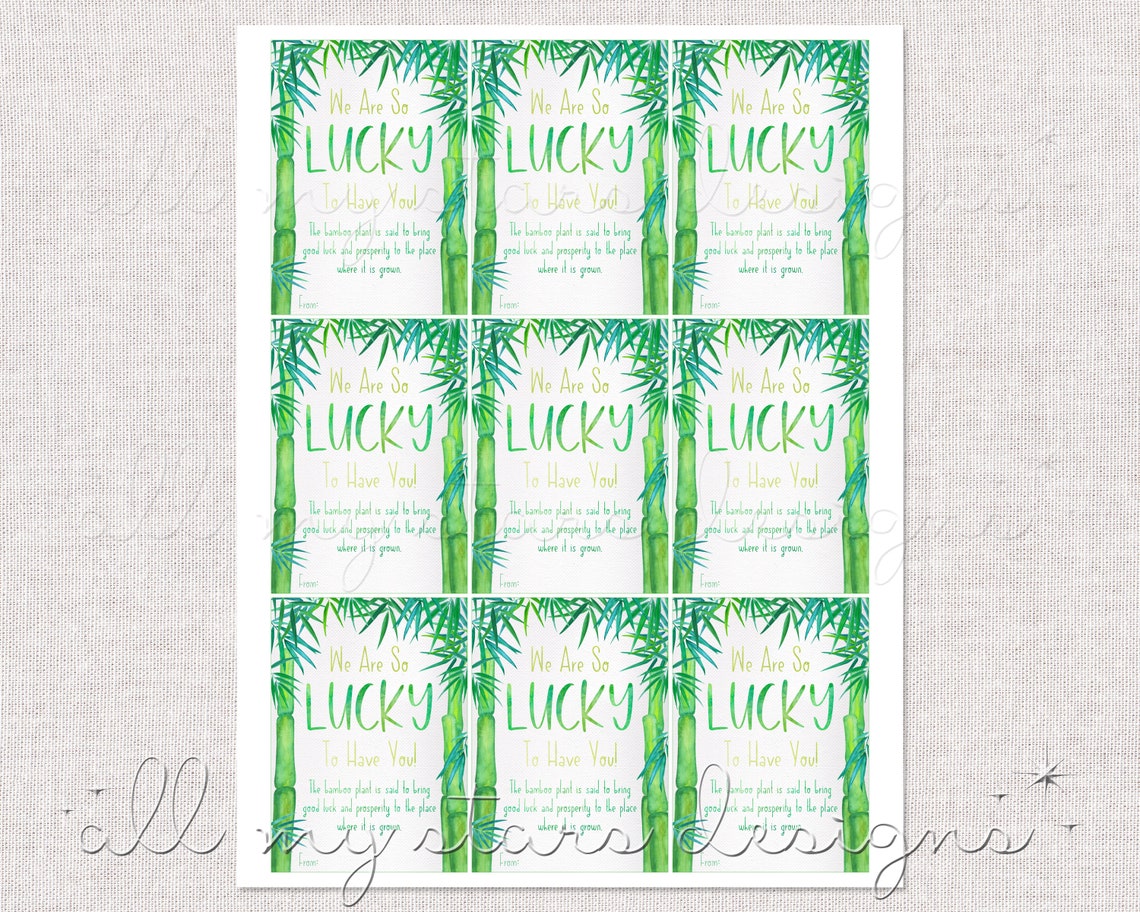 PRINTABLE We Are so LUCKY to Have You! Bamboo Plant Gift Tag | Instant ...