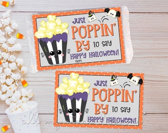 PRINTABLE Just POPPIN' BY To Say Happy Halloween! Popcorn Tag | Instant Download | Microwave Popcorn Tag | Non-Candy Halloween Party Snack
