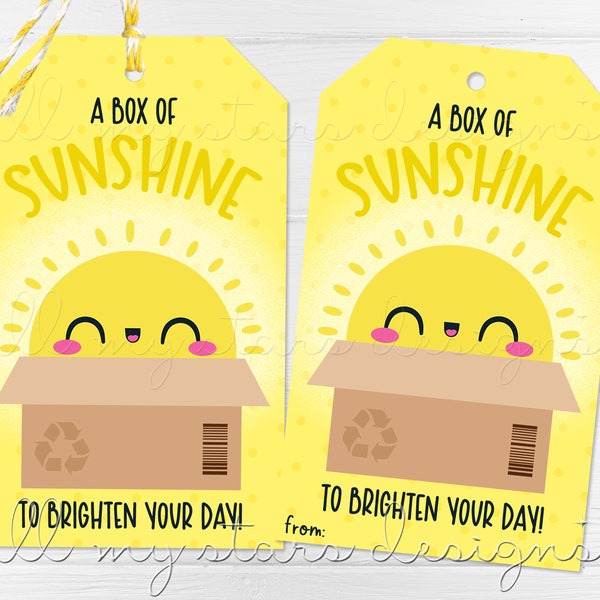 PRINTABLE A Box of SUNSHINE To Brighten Your Day! Tag | Instant Download | Sunshine Yellow Gift Box Tag | Teacher Staff Appreciation Tag