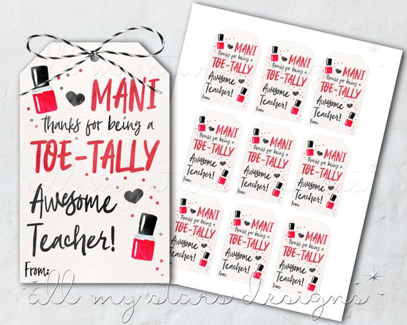 PRINTABLE Mani Thanks for Being a TOE-TALLY Awesome Teacher - Etsy