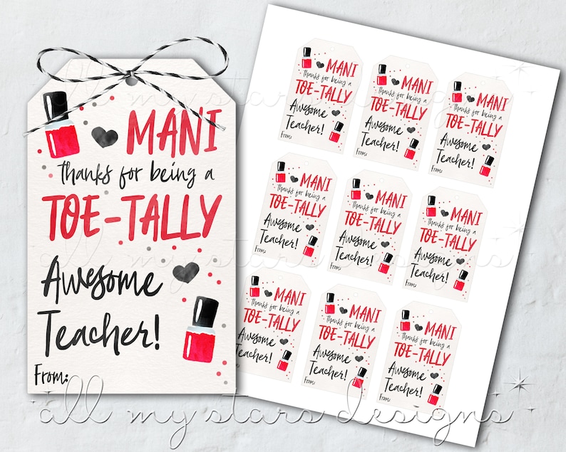 PRINTABLE Mani Thanks for Being a TOE-TALLY Awesome Teacher - Etsy