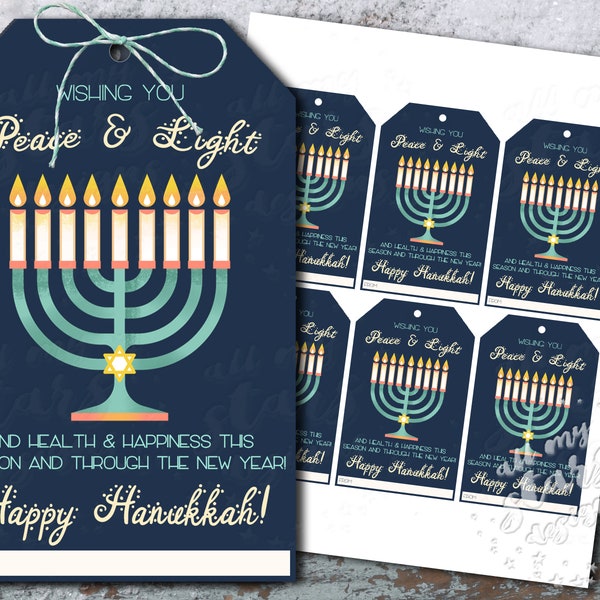 PRINTABLE Wishing You PEACE & LIGHT and Health and Happiness This Season and Through The New Year! Happy Hanukkah! Tag | Instant Download