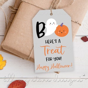 PRINTABLE BOO! Here's a Treat For You! Happy Halloween! Ghost and Pumpkin Tag | Instant Download | Cute Halloween Candy or Gift Tag