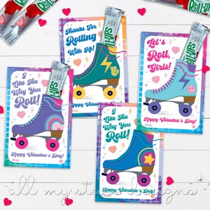Etiquetas para patines de San Valentín para imprimir - Juego de 4 / Descarga instantánea / ¡Me gusta cómo patinas! / 4 diseños y 2 tamaños / Regalo de San Valentín para la clase
