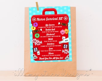 PRINTABLE Nurse Survival Kit Tags | Instant Download | Nurse Appreciation Goody Bags | Nurse Thank You Tag | Hospital Staff Thank You Treats