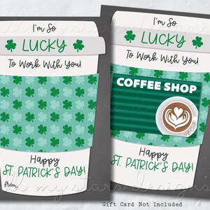 AFDRUKBAAR Ik ben zo gelukkig om met je samen te werken! Fijne St Patrick's Day! Koffie cadeaukaarthouder | Direct downloaden | Collega Latte Office Treat