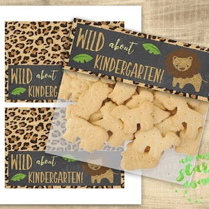 WILD Über Kindergarten! Erster Schultag - Sandwich Bag Leckerli Toppers | SOFORTIGER DOWNLOAD | Toll für Animal Cracker Leckereien! | Löwen Tags