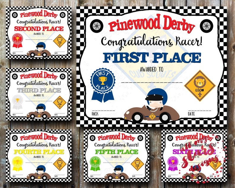 Cub Scout Pinewood Derby Place Certificates Includes Over 50 Etsy