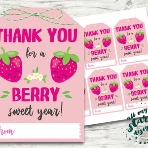 PRINTABLE Thank You For a BERRY Sweet Year! Tag | Instant Download | Teacher School Staff Appreciation | Cute Strawberry Thank You  Tag