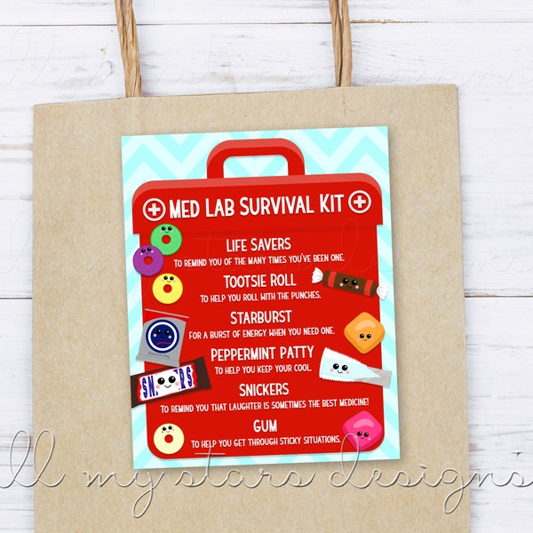 PRINTABLE Med Lab Survival Kit Tag | Instant Download | Best Medicine | Medical Professionals Appreciation  | Live Saver Candy Tag