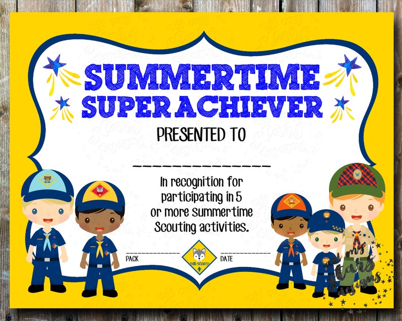 8 5x11 Blank Printable Cub Scout Summer Activity Award Instant Download 