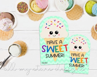 PRINTABLE Have a SWEET Summer! Ice Cream Tag | Instant Download | Ice Cream Cone With Sprinkles | End of School Year Class Treat Tag