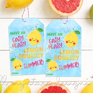 PRINTABLE Easy Peasy LEMON SQUEEZY Summer! Tag | Instant Download | Watercolor Lemon Tag |  Lemonade Drink Tag | Cute Lemon Summer Tag