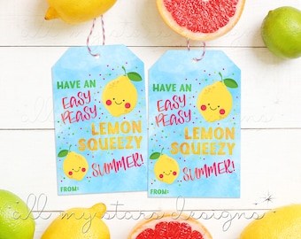 PRINTABLE Easy Peasy LEMON SQUEEZY Summer! Tag | Instant Download | Watercolor Lemon Tag |  Lemonade Drink Tag | Cute Lemon Summer Tag