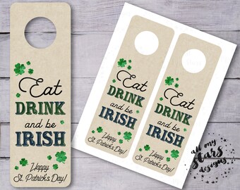Eat, Drink and be Irish Wine Tag | St. Patty's Day Party Tag | Wine Topper | St. Patrick's Day Hostess Gift Tag | Shamrock Wine Tag