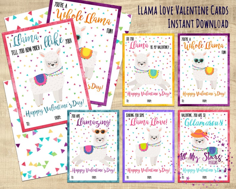 printable-llama-love-valentine-cards-set-of-6-boho-llama-etsy