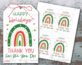 PRINTABLE Happy Holidays! Thank You For All You Do! Christmas Rainbow Tag | Instant Download | Sweet Rainbow Appreciation | Holiday Gift Tag