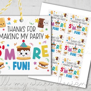 PRINTABLE Thanks For Making My Party S&#39;MORE Fun! Birthday Favor Tag | Instant Download | Cute Smores Marshmallow & Chocolate Party Treat Tag