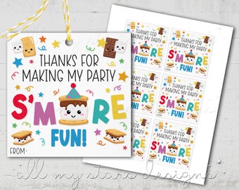 PRINTABLE Thanks For Making My Party S'MORE Fun! Birthday Favor Tag | Instant Download | Cute Smores Marshmallow & Chocolate Party Treat Tag