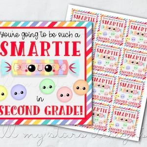 PRINTABLE You&#39;re Going To Be Such a SMARTIE in Second Grade! Tag | Instant Download | Back To School Candy Tag | First Day of School Treat