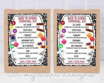PRINTABLE Back To School Survival Kit Tag | Instant Download | First Day of School Staff/Teacher Composition Notebook Tag | Nut Free School