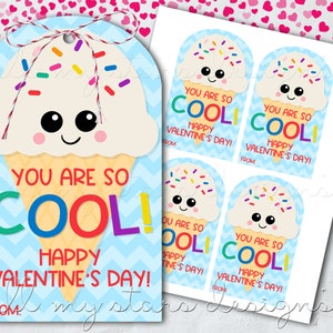 PRINTABLE You Are So COOL! Happy Valentine's Day! Ice Cream Tag | Instant Download | Ice Cream Cone With Sprinkles |  Class Treat Tag