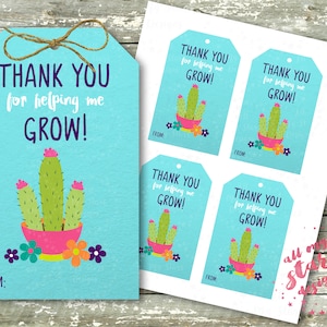 PRINTABLE Thank You For Helping Me Grow! Cactus Tag | Instant Download | Teacher Appreciation | Plant Gift Tag | Succulent Cactus Thank You