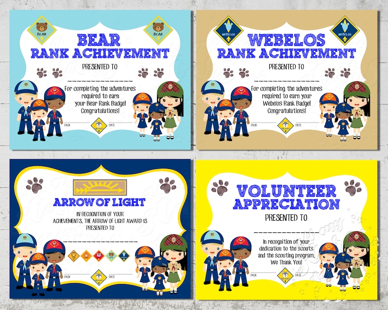 PRINTABLE Cub Scout Rank Achievement Award Pack Instant | Etsy