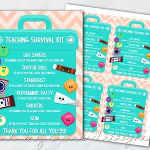 PRINTABLE Teaching Survival Kit Tag | Instant Download | Teacher Appreciation Week Tag | Candy Survival Kit | Cute Teacher Thank You