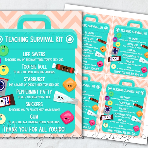 PRINTABLE Teaching Survival Kit Tag | Instant Download | Teacher Appreciation Week Tag | Candy Survival Kit | Cute Teacher Thank You