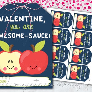 PRINTABLE Valentine, You Are Awesome-Sauce! Applesauce Pouch Tag | Instant Download | Applesauce Treat Tag | Kids Valentine Card | Non-Candy