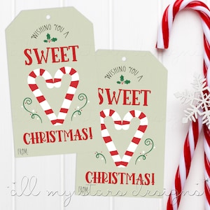 PRINTABLE Wishing You a SWEET Christmas! Candy Cane Heart Tag  | Instant Download | Sweet Peppermint Holiday Gift Tag | Teacher Treat Tag